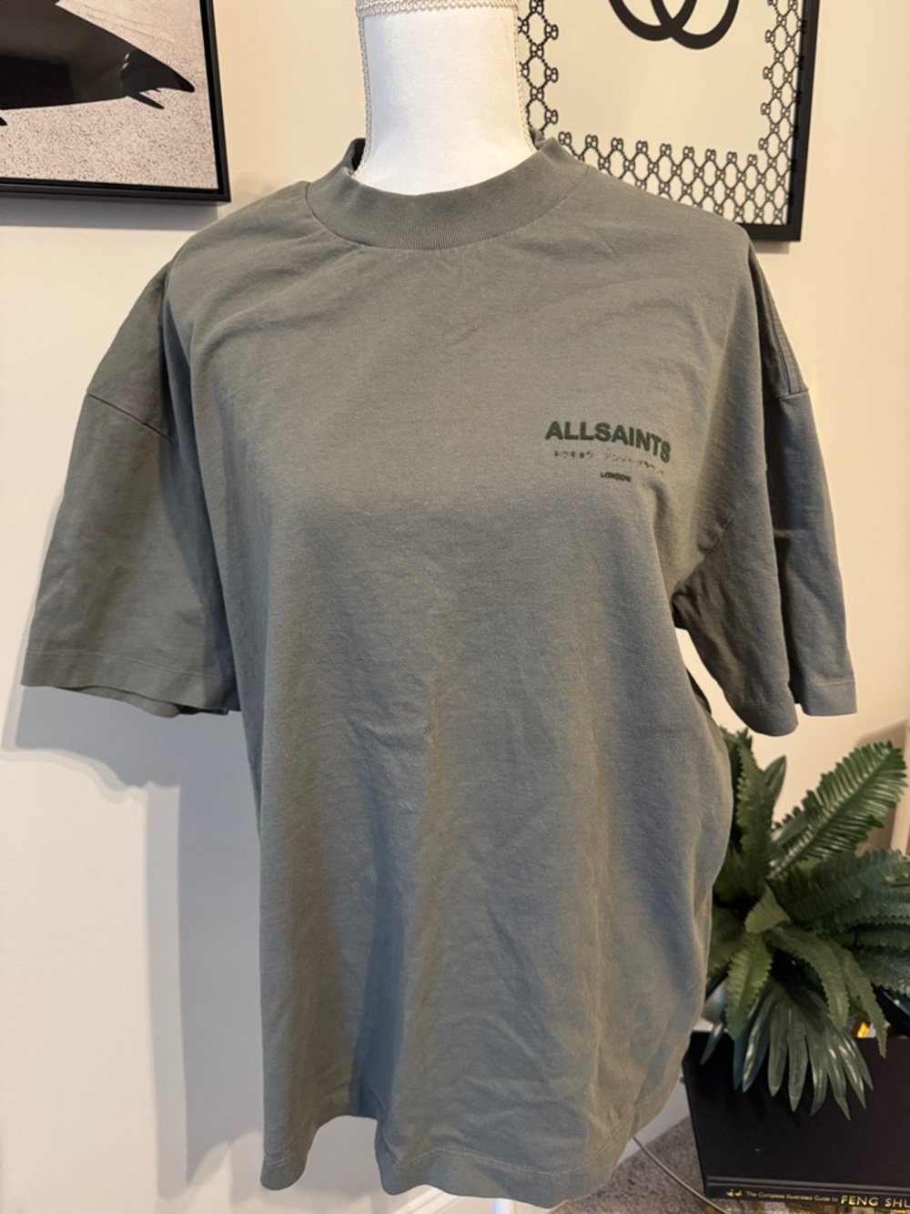 All Saints Olive Green Short Sleeve Logo Tee
